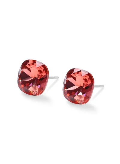 Seona Seona Sophia 10mm Cushion Cut Crystal Earrings – Hypoallergenic Stud Earrings for Women, Tarnish‑Free Stainless Steel Jewelry for Sensitive Ears - Padparadscha